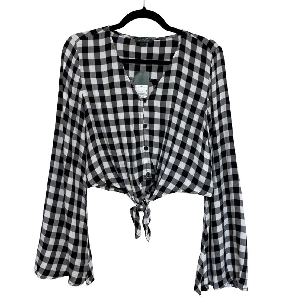 wild fable Black and White Gingham Tie-Front Crop Top
